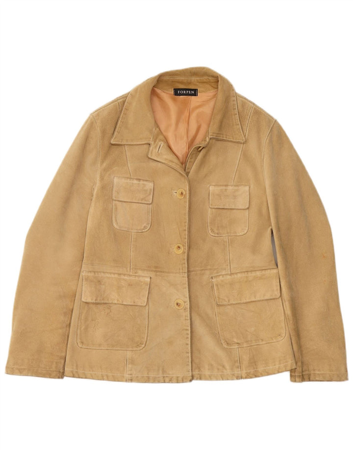 Vintage mujer ante chaqueta Reino Unido 8 pequeño beige