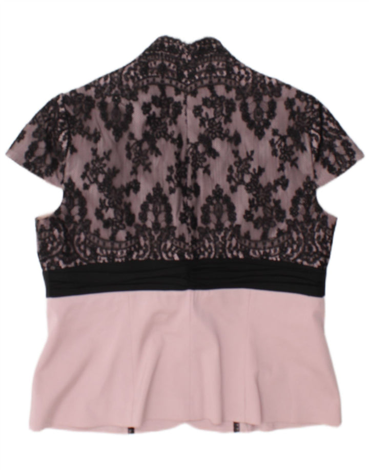 Vintage mujer blusa Top Reino Unido 14 medio rosa floral