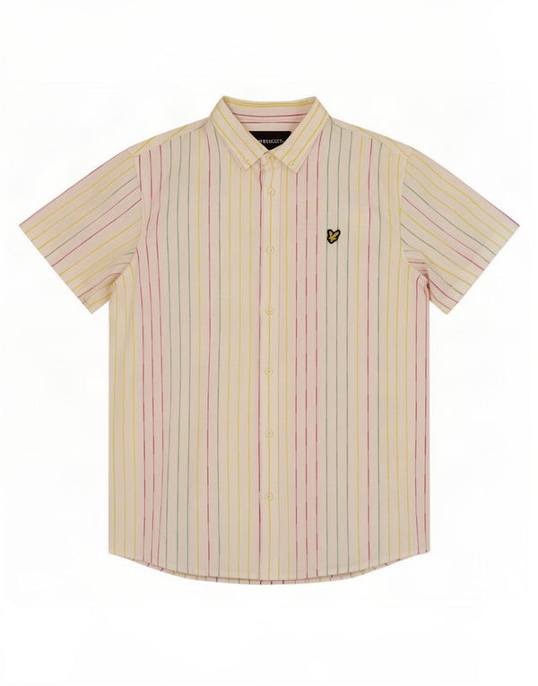 Lyle & Scott Camisa de manga corta para hombre de algodón a rayas blancas grandes
