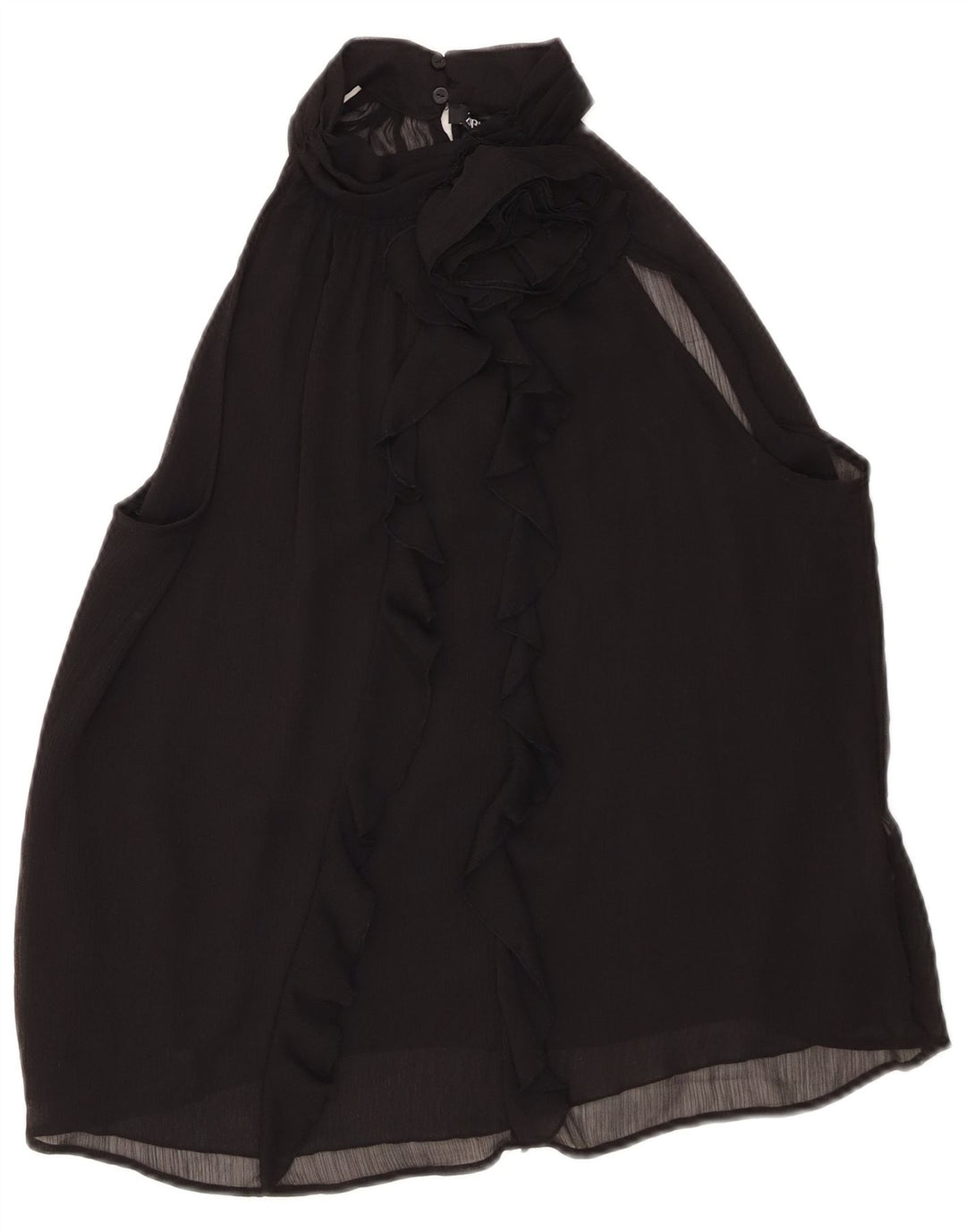 Zara Top Halter Con Volantes En La Parte Delantera Para Mujer UK 46 Grande Poliéster Negro