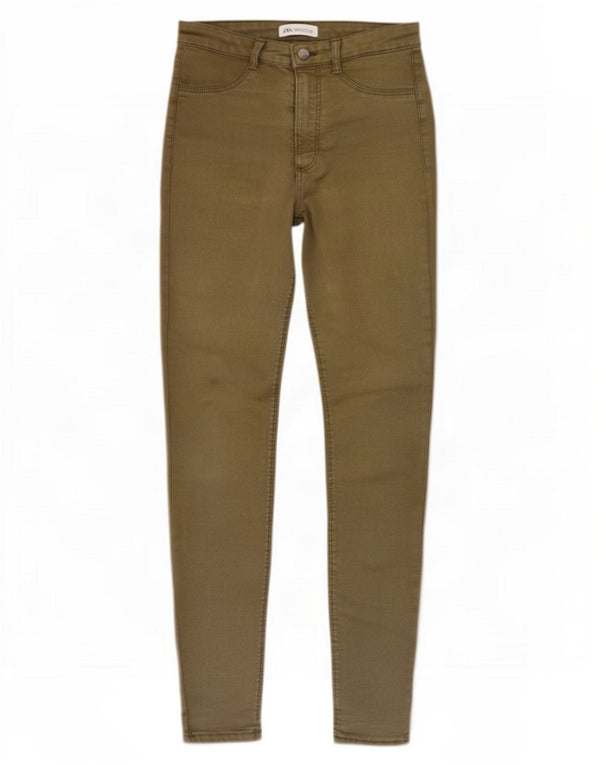 Zara Vaqueros pitillo de talle alto para mujer EU 38 Small W28 L27 Algodón caqui