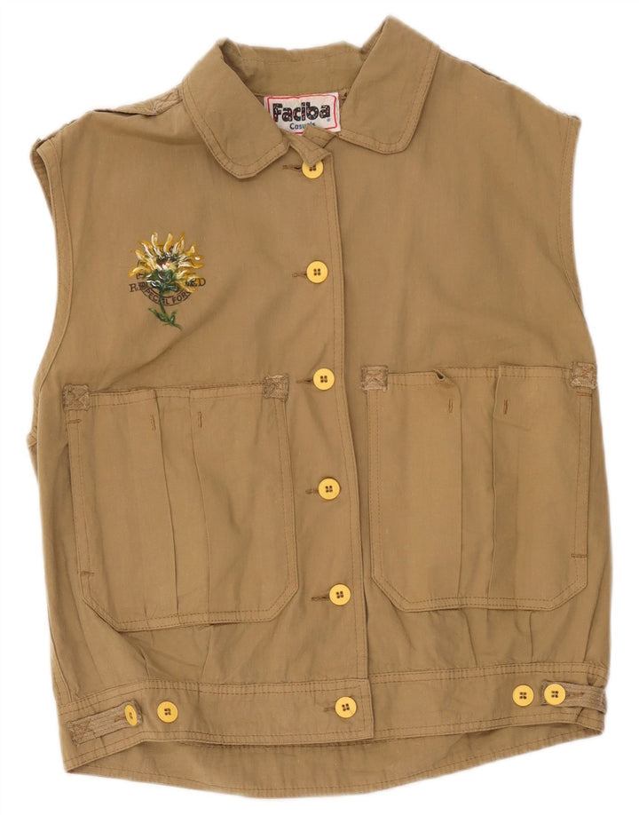 Faciba Chaleco utilitario extragrande para mujer IT 44 Algodón floral beige medio