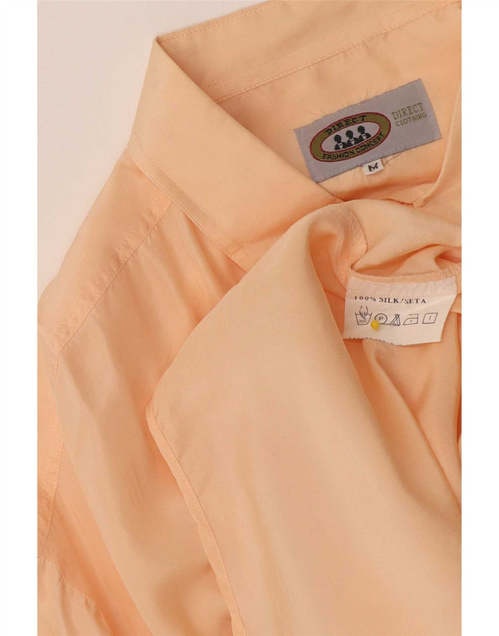 Camisa vintage de manga corta para hombre de seda naranja mediana