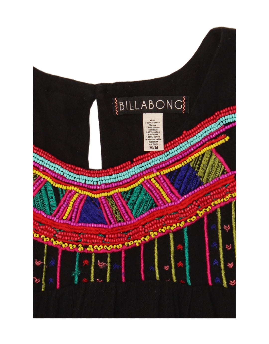Billabong Vestido Acampanado Sin Mangas para Mujer UK 42 Mediano Algodón Negro