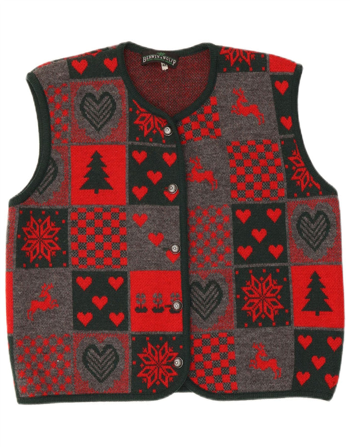 Berwin & Wolff Chaleco de punto para mujer EU 44 XL Rojo Patchwork Lana virgen