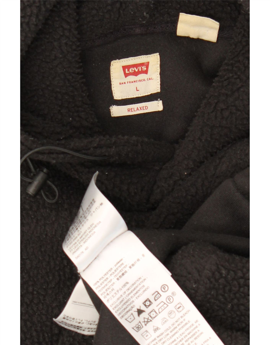 LEVI'S Jersey de forro polar con capucha relajado para hombre, tamaño grande, poliéster negro