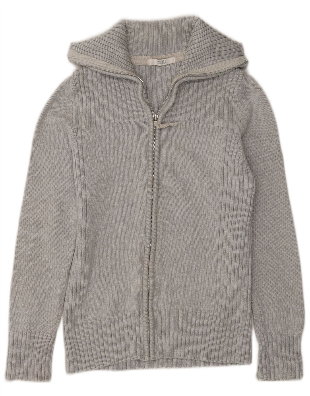 Marks & Spencer Suéter tipo cárdigan con cremallera completa para mujer Reino Unido 12 Algodón gris medio