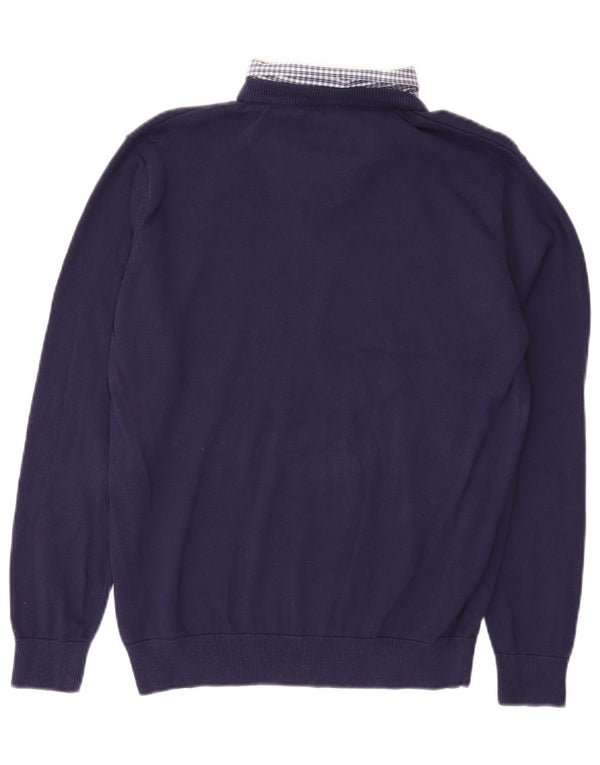 Pierre Cardin - Jersey con cuello en V para hombre, talla pequeña, algodón azul marino