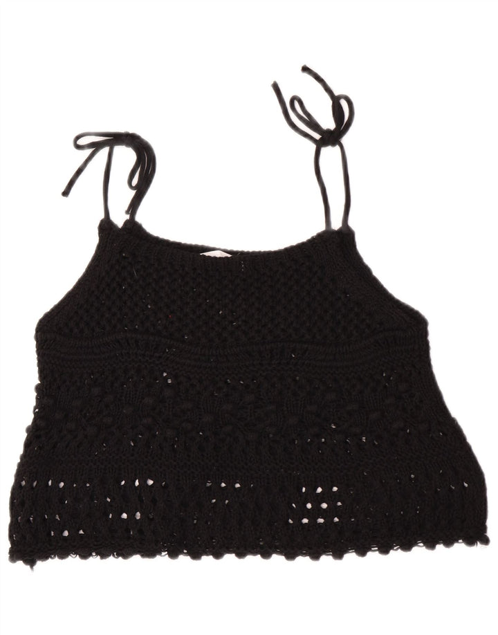 Zara Top corto de croché sin mangas para mujer UK 42 Medium Black