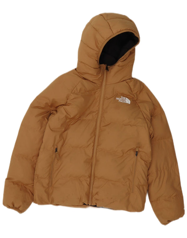 The North Face Chaqueta acolchada reversible con capucha para niños de 11 a 12 años, talla grande, color marrón