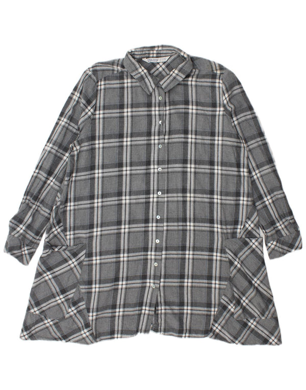 Zara Mujer Blusa Camisa UK 46 Large Grey Check