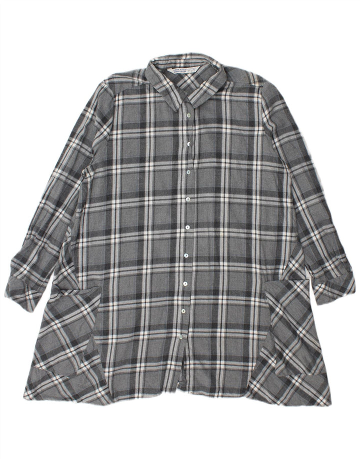Zara Mujer Blusa Camisa UK 46 Large Grey Check
