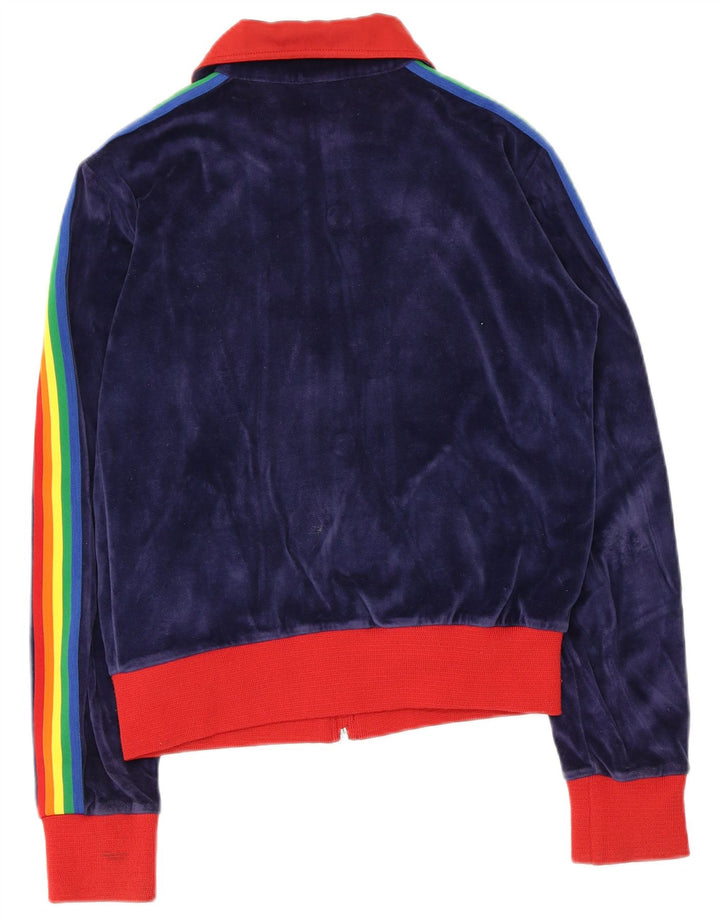Vintage mujer chándal top chaqueta Reino Unido 14 medio azul marino colorblock