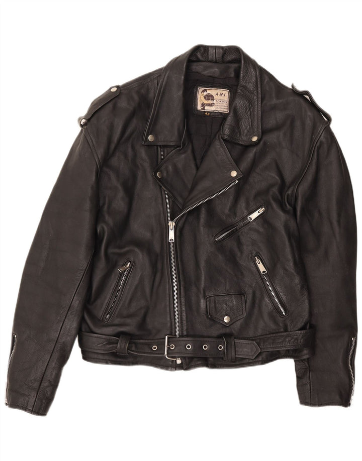 AMI Chaqueta motera de cuero para hombre UK 48 4XL Negro