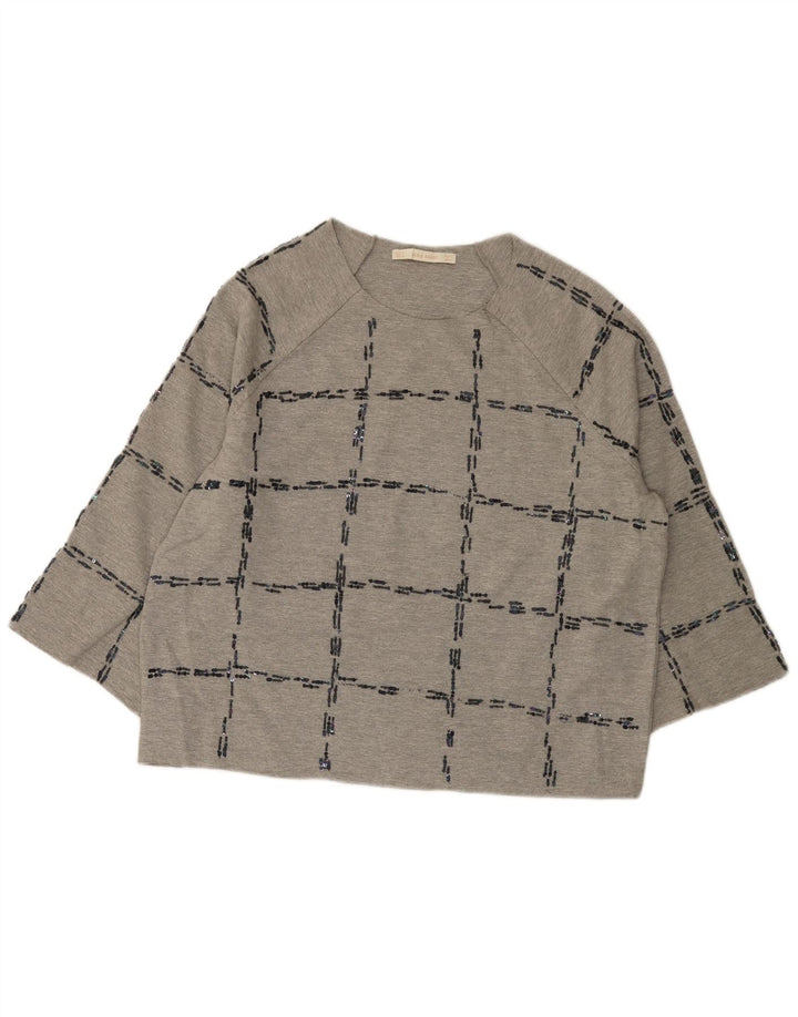 Zara Mujer Top Extragrande Manga 3/4 UK 44 Cuadro Gris Medio