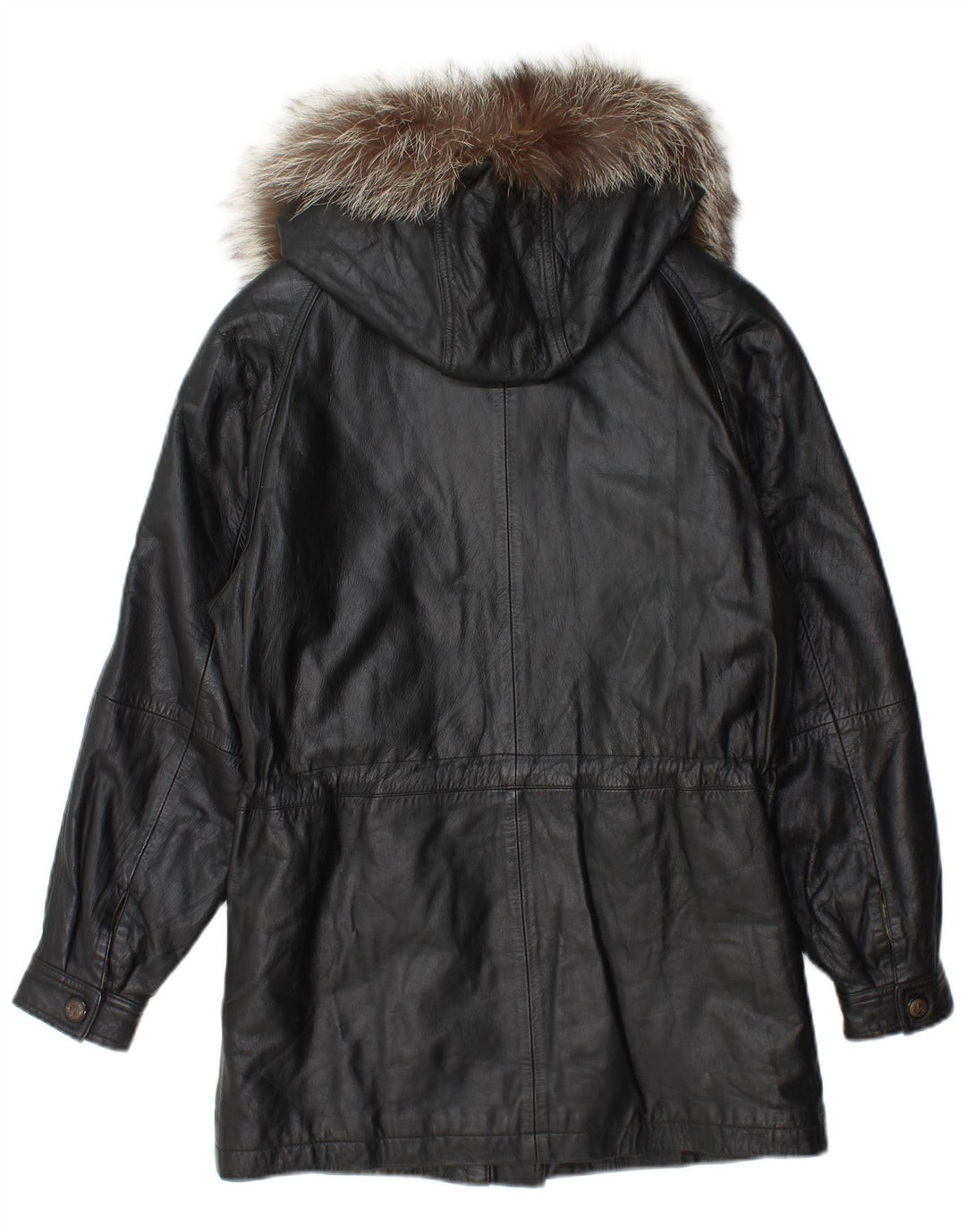 VINTAGE Womens Hooded Leather Coat UK 10 Small Black Leather