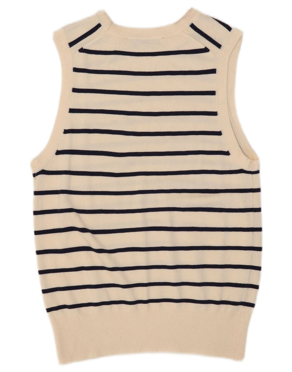 Zara Mujer Chaleco Camiseta Sin Mangas Reino Unido 12 Mediano Blanco A Rayas