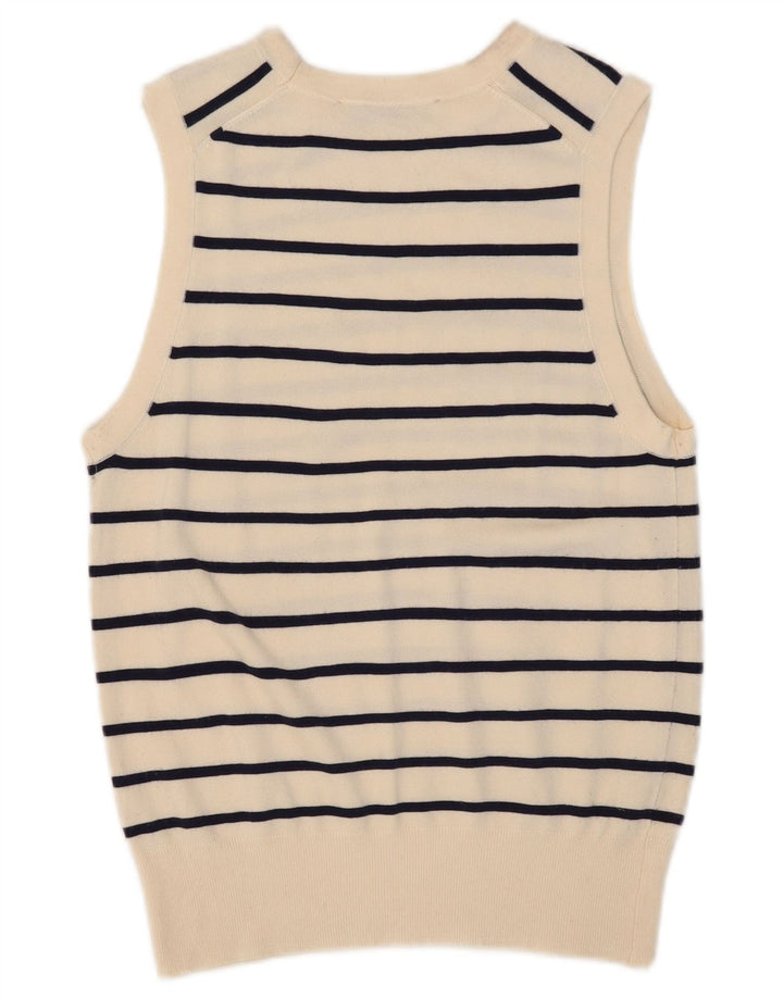 Zara Mujer Chaleco Camiseta Sin Mangas Reino Unido 12 Mediano Blanco A Rayas