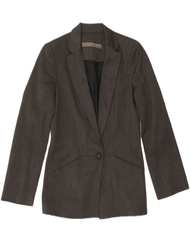 Zara Mujer Chaqueta Blazer De 1 Botón UK 10 Small Gris Poliéster