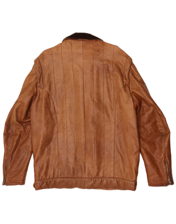 Vintage hombres chaqueta de cuero militar IT 54 2XL marrón colorblock