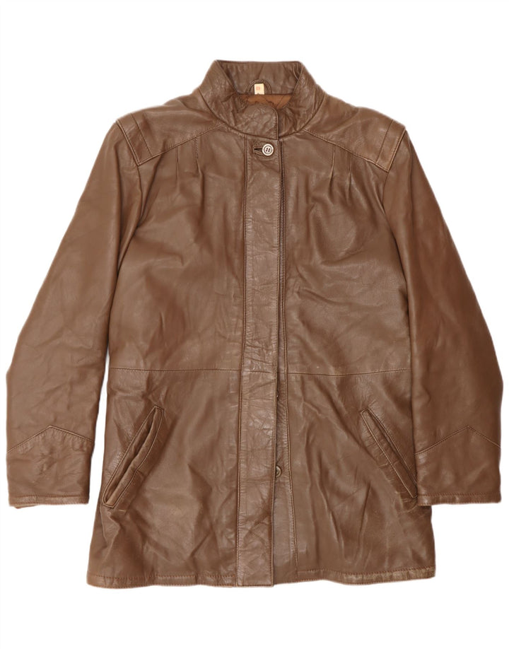 Abrigo de cuero vintage para mujer IT 46 cuero marrón grande