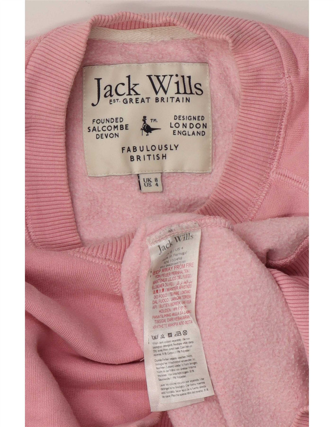 Jack Wills Sudadera extragrande para mujer, talla 8, algodón rosa pequeño
