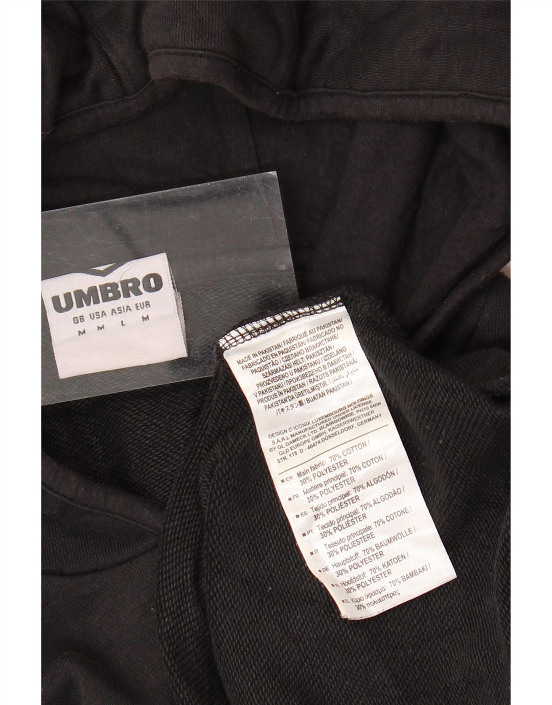UMBRO Jersey con capucha para hombre, talla mediana, algodón negro