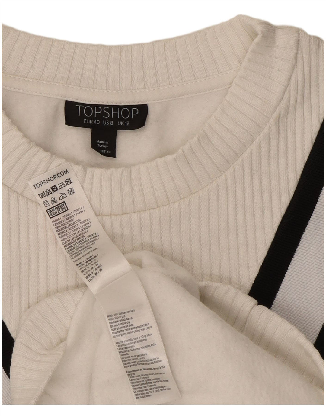 Topshop Sudadera extragrande para mujer, talla 40, talla mediana, color blanco a rayas
