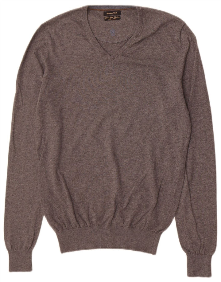 Massimo Dutti Jersey Cuello Pico Hombre Small Gris Algodón