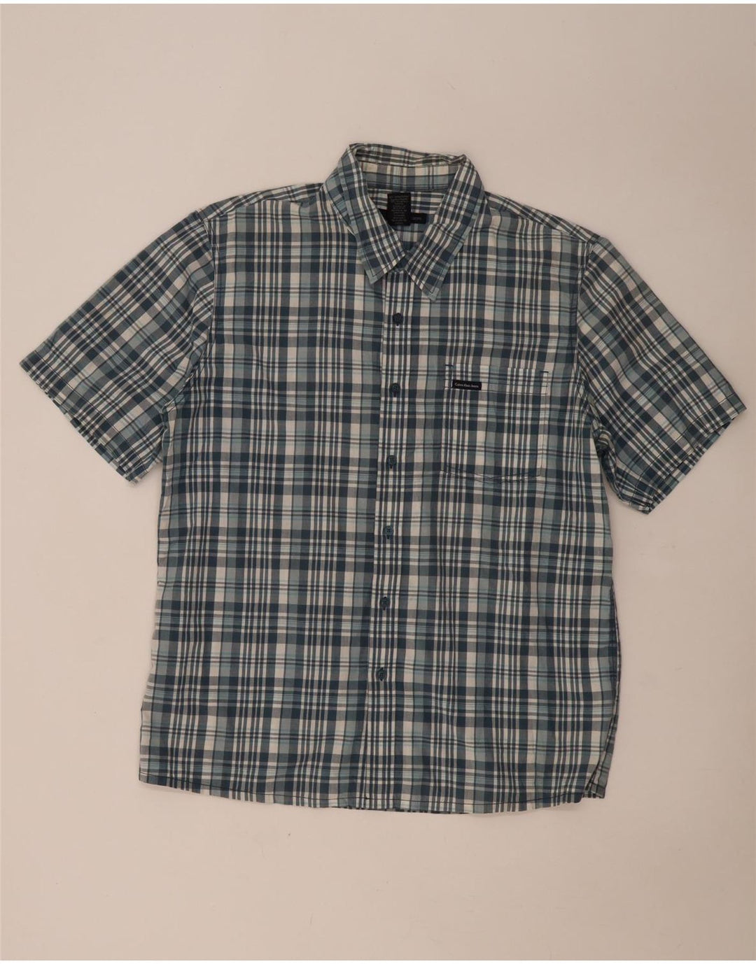 Camisa Calvin Klein Jeans Hombre Manga Corta XL Algodón A Cuadros Azul