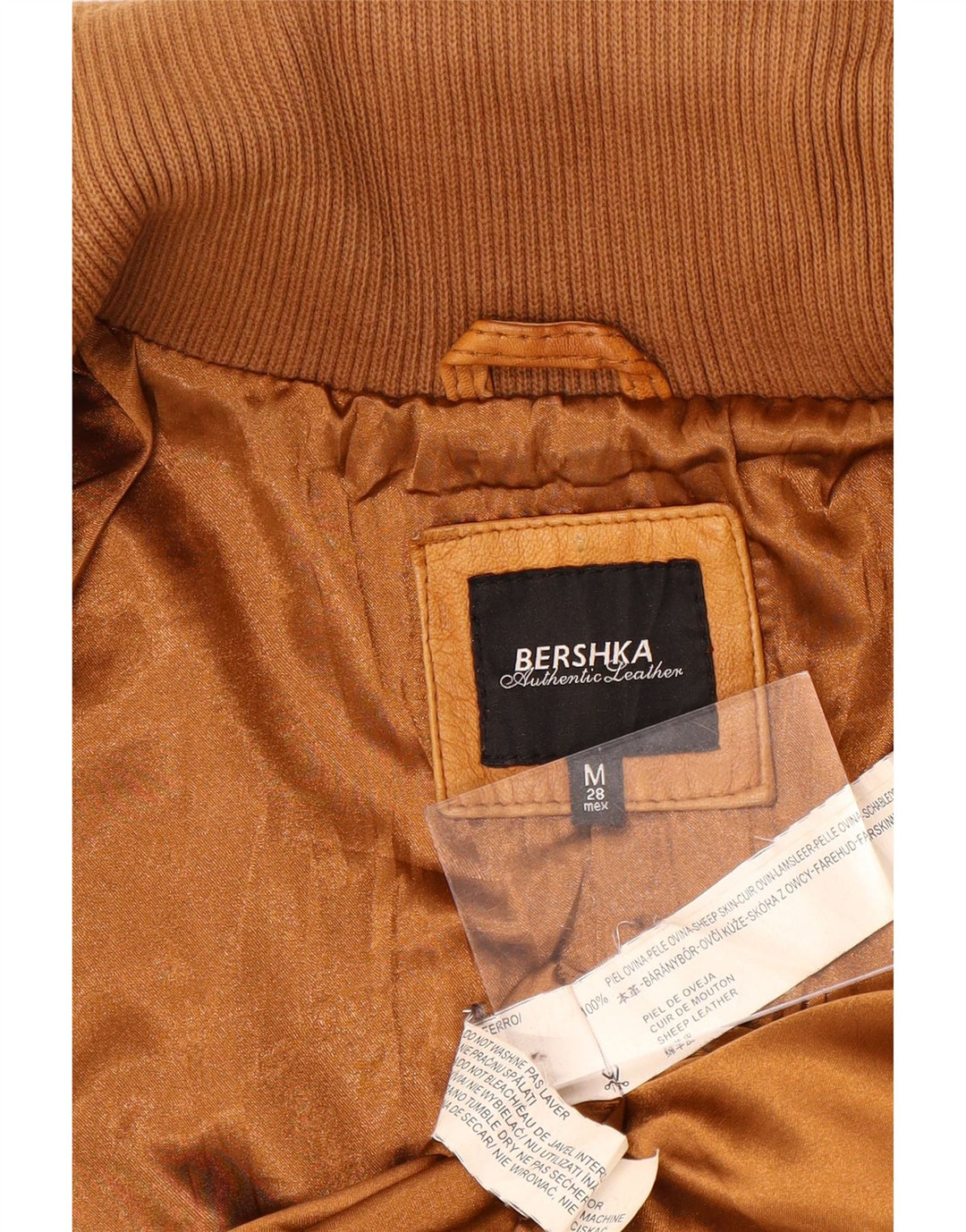 BERSHKA Chaqueta de cuero para mujer UK 42 Cuero marrón medio