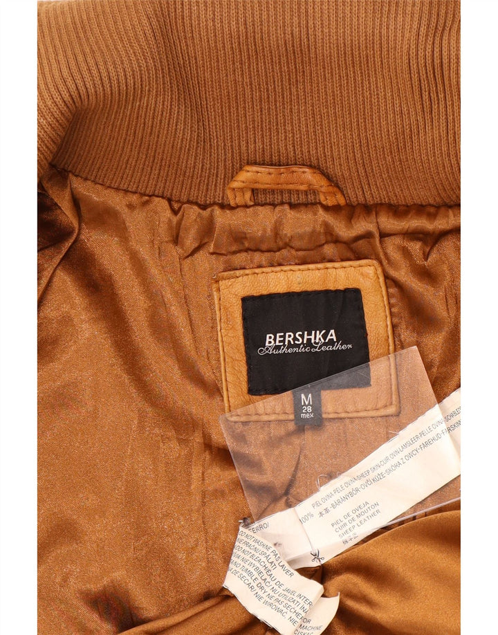 BERSHKA Chaqueta de cuero para mujer UK 42 Cuero marrón medio