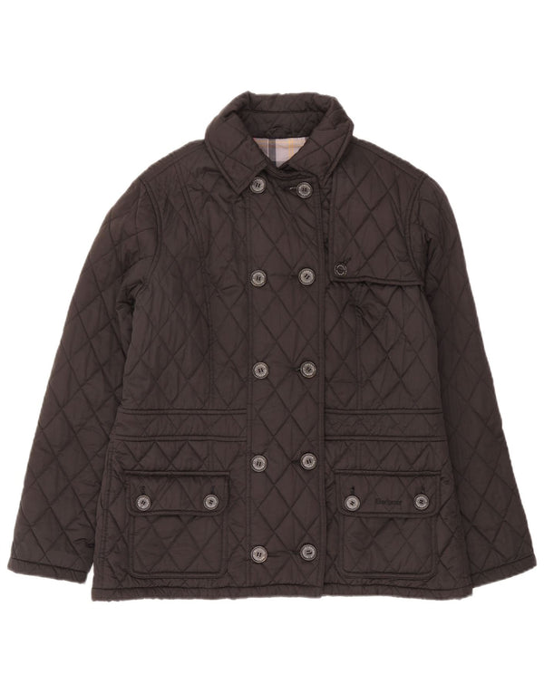 Barbour Womens Double Breasted Quilted Jacket UK 16 Large Grey Polyester