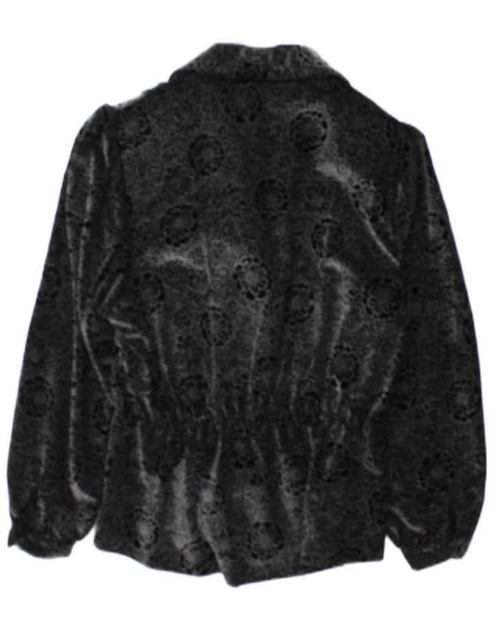 Vintage mujer 2 botones Blazer chaqueta Reino Unido 14 medio negro floral
