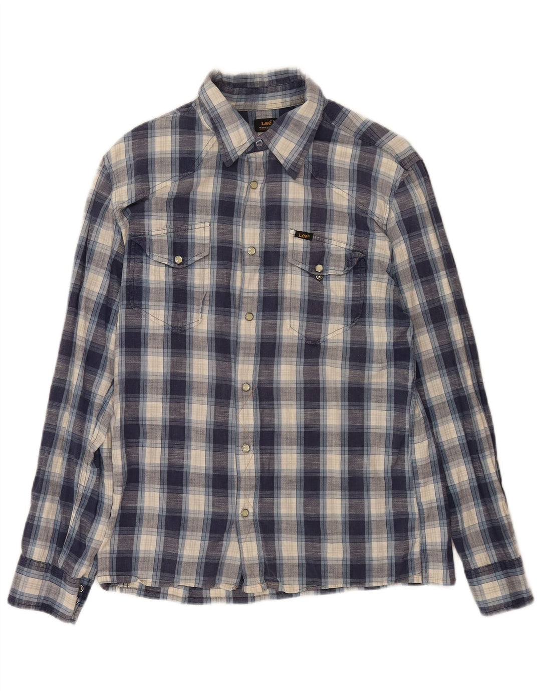 Camisa Estampada De Algodón Con Cuadros Azules Grandes Para Hombre Lee