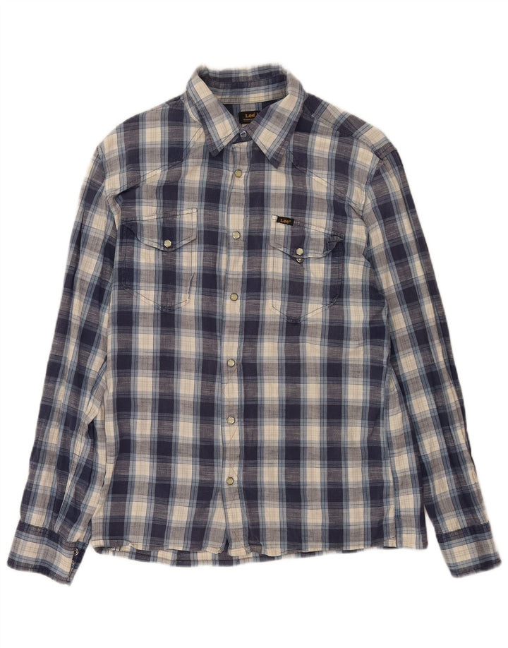 Camisa Estampada De Algodón Con Cuadros Azules Grandes Para Hombre Lee