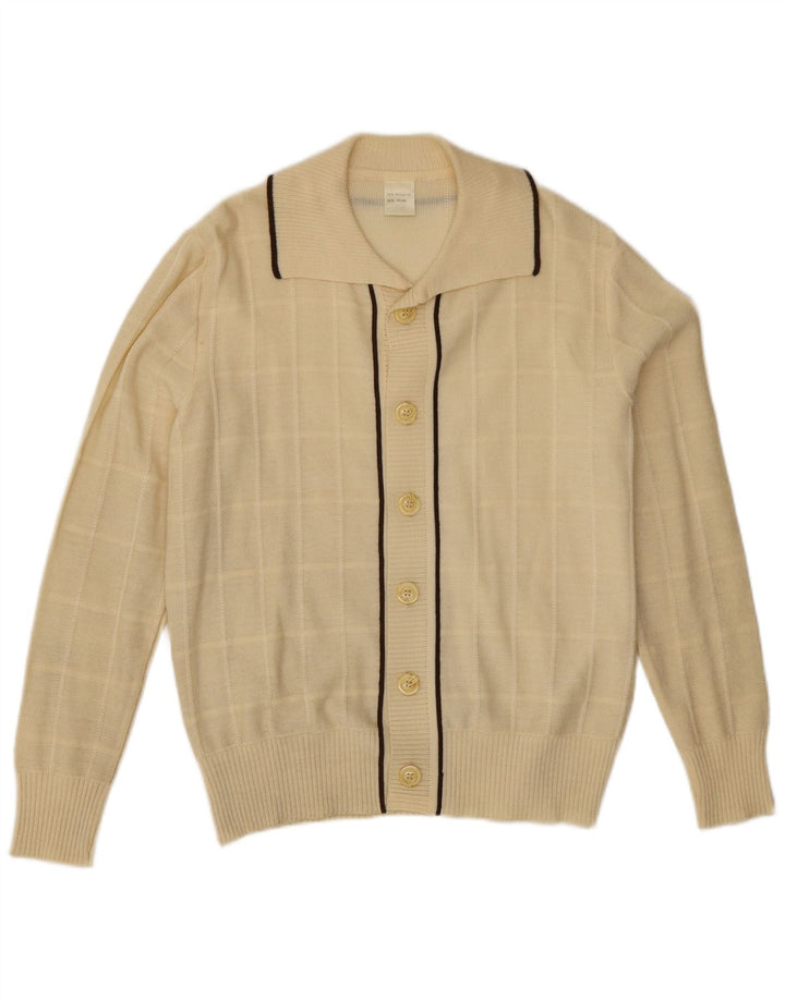 Vintage hombres Cardigan suéter IT 52 grande de poliacrílico blanco apagado