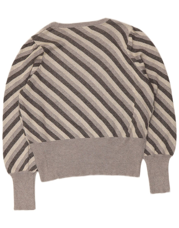 Marks & Spencer - Jersey para mujer con cuello barco, talla 40, talla grande, color gris a rayas