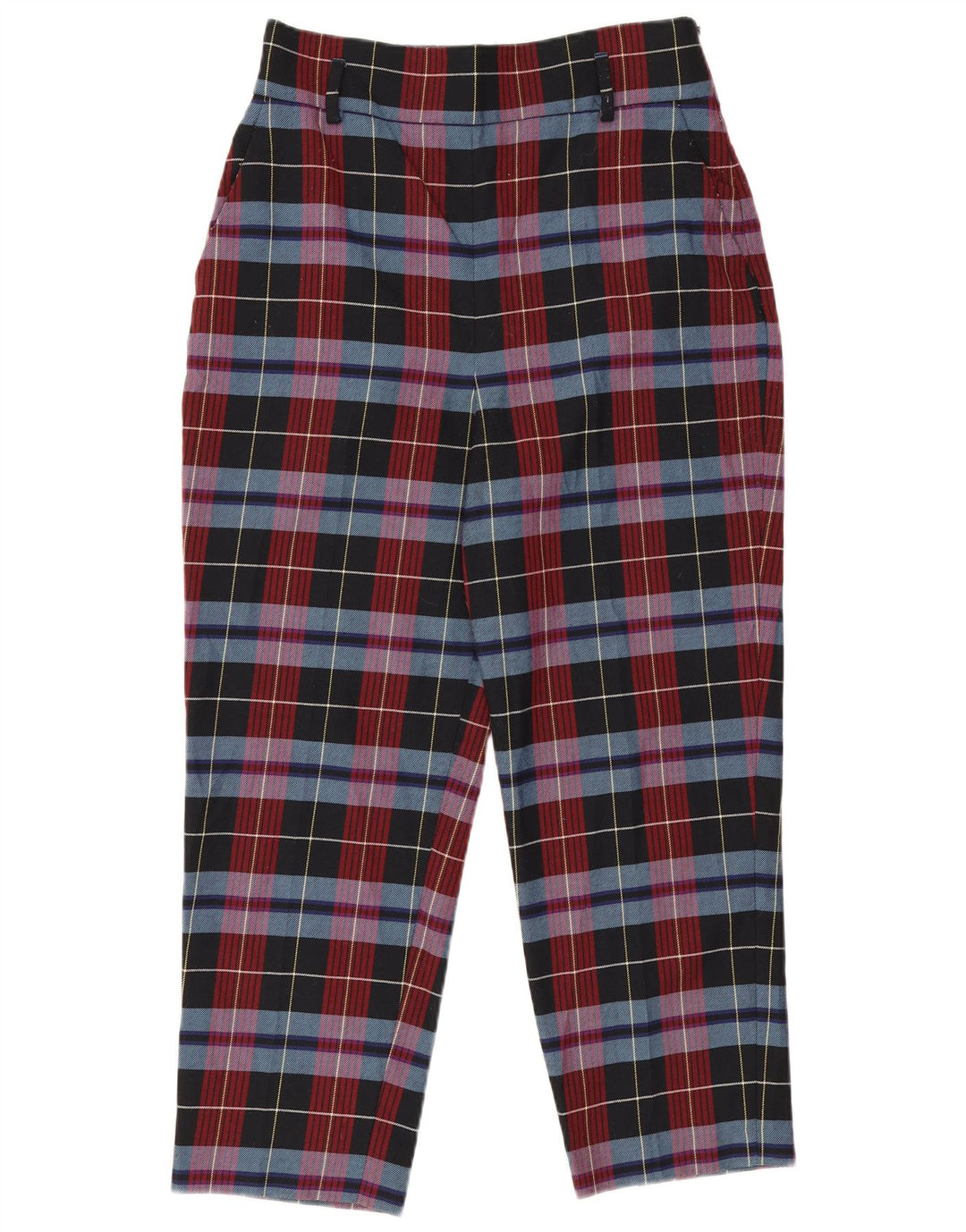 Zara Mujer Pantalones Cortos Cónicos Grande W30 L25 Poliéster A Cuadros Rojos