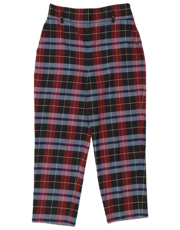Zara Mujer Pantalones Cortos Cónicos Grande W30 L25 Poliéster A Cuadros Rojos