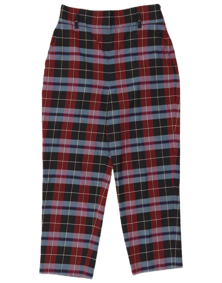 Zara Mujer Pantalones Cortos Cónicos Grande W30 L25 Poliéster A Cuadros Rojos