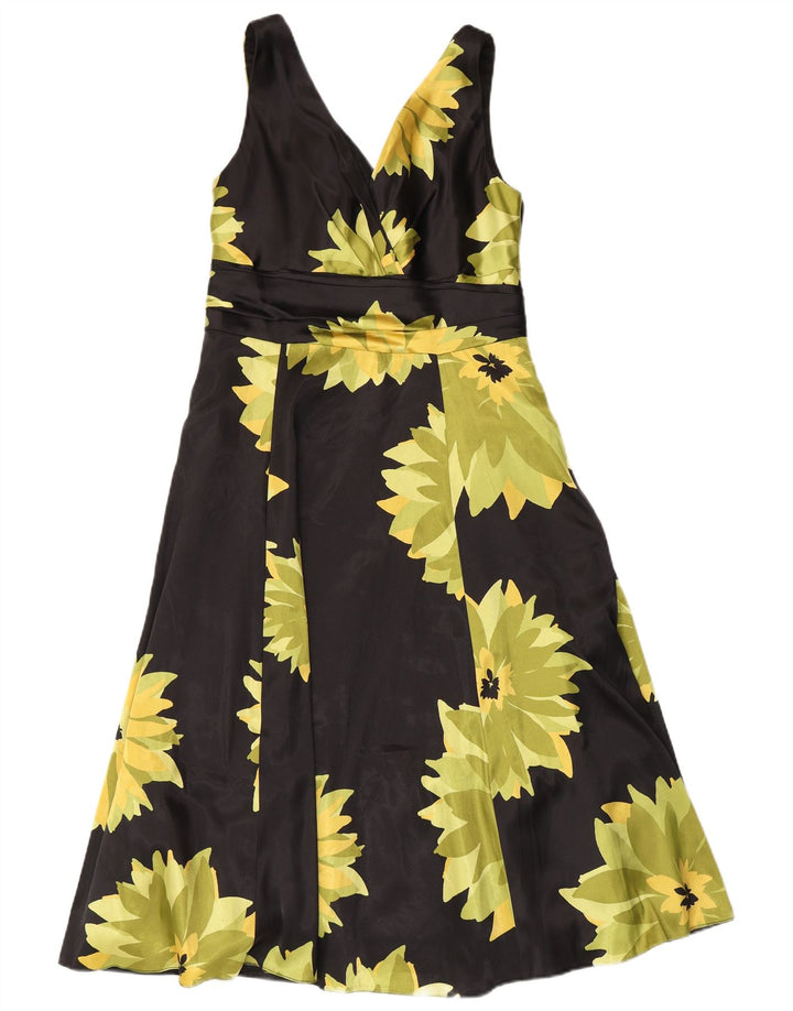 KALIKO Vestido acampanado sin mangas para mujer UK 40 Mediano Negro Floral Poliéster