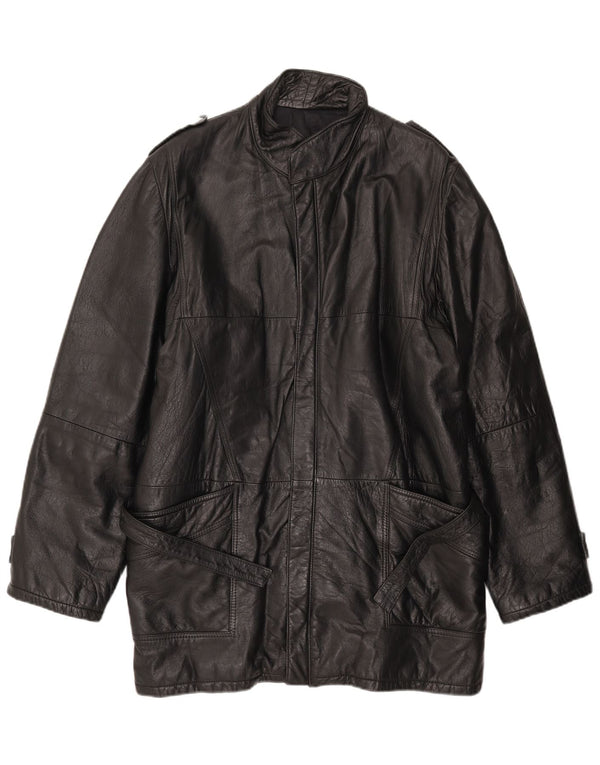 Vintage hombres cuero abrigo Reino Unido 42 XL cuero negro