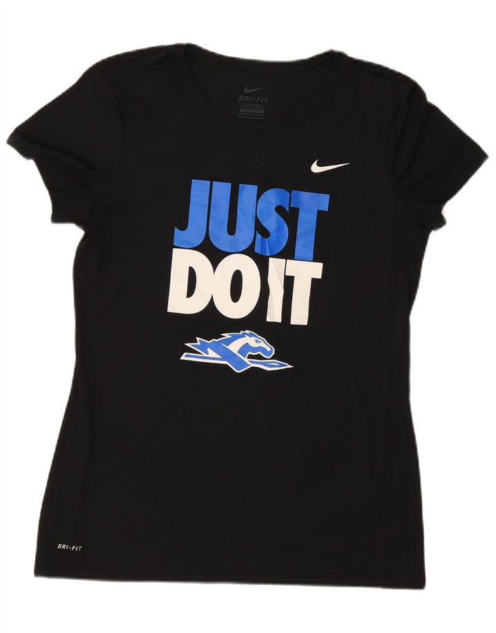 NIKE Mujer Dri Fit Graphic Camiseta Top UK 40 Grande Poliéster Negro