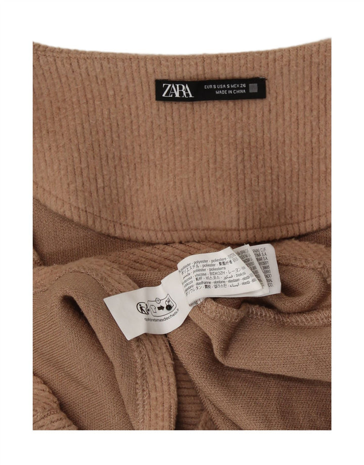 Zara Mujer Crop Top Manga Larga UK 8 Small Marrón Poliéster