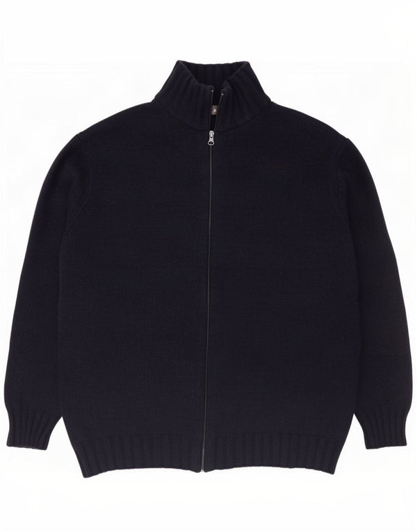 Zara Hombre Jersey Cárdigan Cremallera Completa XL Lana Azul Marino