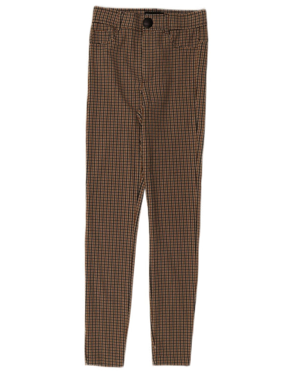 Zara Mujer Pantalón Casual Slim XS W24 L27 Marrón Pata De Gallo
