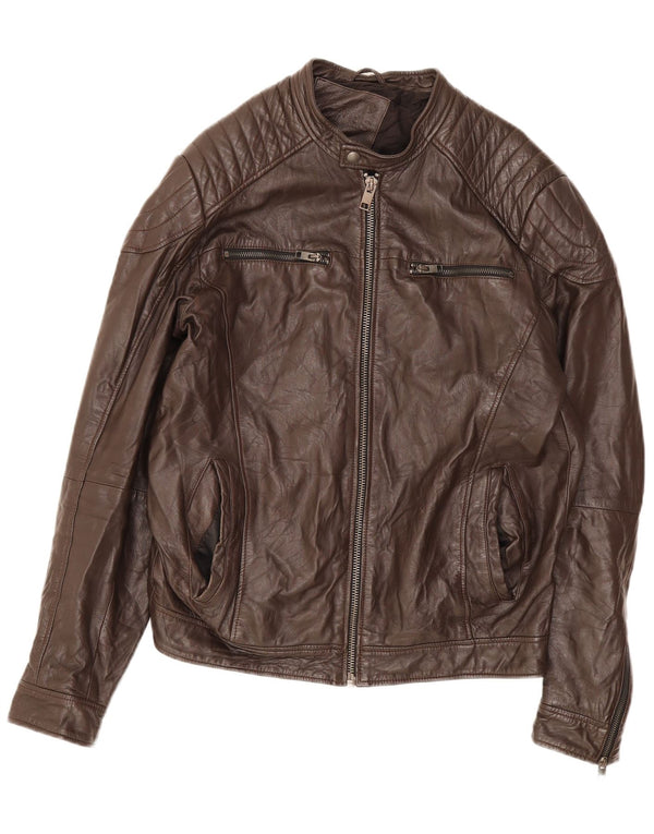 Jack & Jones Chaqueta de cuero para hombre Reino Unido 40 Grande Marrón