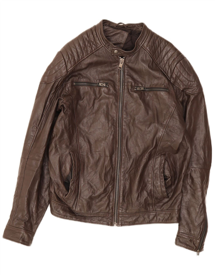 Jack & Jones Chaqueta de cuero para hombre Reino Unido 40 Grande Marrón