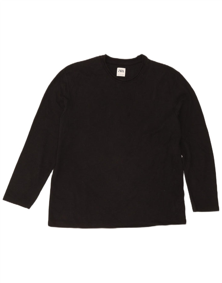 Zara Hombre Top Manga Larga Grande Algodón Negro